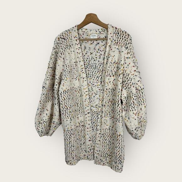 Amaryllis Sweaters - Amaryllis x Ashlee Nichols Womens Small Open Knit Crochet Cardigan Pom Pom Boho